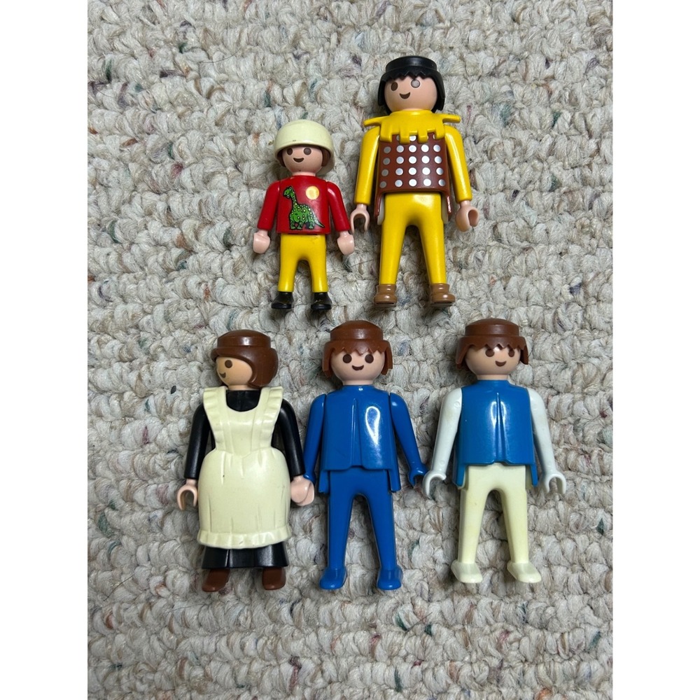 Playmobil Geobra Figure Lot 5 Pieces Vintage People Child Dinosaur Shirt Apron